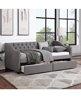 Slickblue Upholstered Twin Size daybed with Two Drawers, Wood Slat Support, Grey