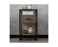 Gaomon Nightstand, End Table with Storage Drawer and 3-Tier Storage & Tempered Glass Top, Bedside Furniture with Steel Frame, Side Table for Bedroom