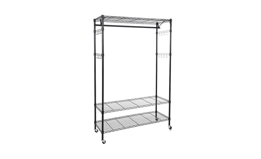 Slickblue 3-Tiers Large Size Heavy Duty Wire Shelving Garment Rolling Rack Clothing Rack