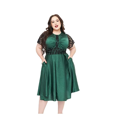 Unique Vintage Plus 1940s Pleated Bodice Swing Dress