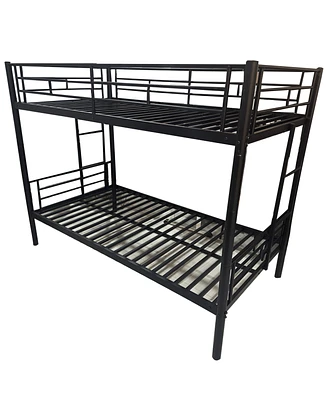 Slickblue Metal Twin Over Twin Bunk Bed with Ladder, High Guardrail, Split Option & Storage - Noise-Free Design