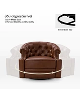 Hulala Home Felipe 31.5" Wide Genuine Leather Swivel Chair with Tufted Back