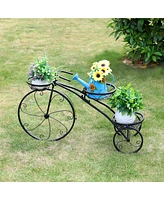 Unho Indoor Outdoor 3 Tiers Iron Garden Flower Stand Bicycle Shape Plant Rack Shelf