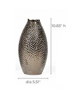 LuxenHome Antique Gold Dimpled -Inch Tall Terracotta Vase