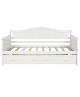 Slickblue Twin Wooden Daybed with Trundle Bed, Sofa Bed for Bedroom Living Room,White