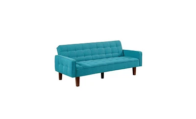 Slickblue Linen Upholstered Futon Sofa Bed - Fabric Convertible for Modern Living Room Comfort