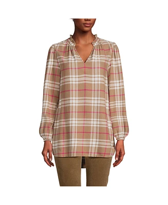 Lands' End Women's Brushed Flannel Ruffle Split Neck Tunic