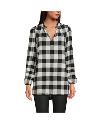 Lands' End Women's Brushed Flannel Ruffle Split Neck Tunic