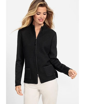 Olsen Women's Rib Knit Zip Front Mock Neck Cardigan