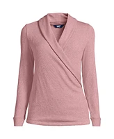 Lands' End Plus Long Sleeve Brushed Rib Wrap Top