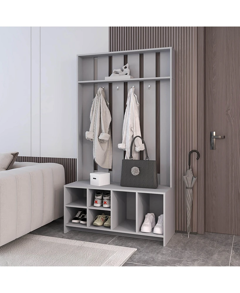 Fm Furniture Van Hall Tree in Melamine, Open Storage y Coat Space, Smoke