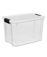 Sterilite 30 Qt Clear Plastic Stackable Storage Bin w/ White Latch Lid, 24 Pack