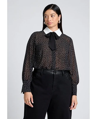 Eloquii Women's Polka Dot Collared Blouse