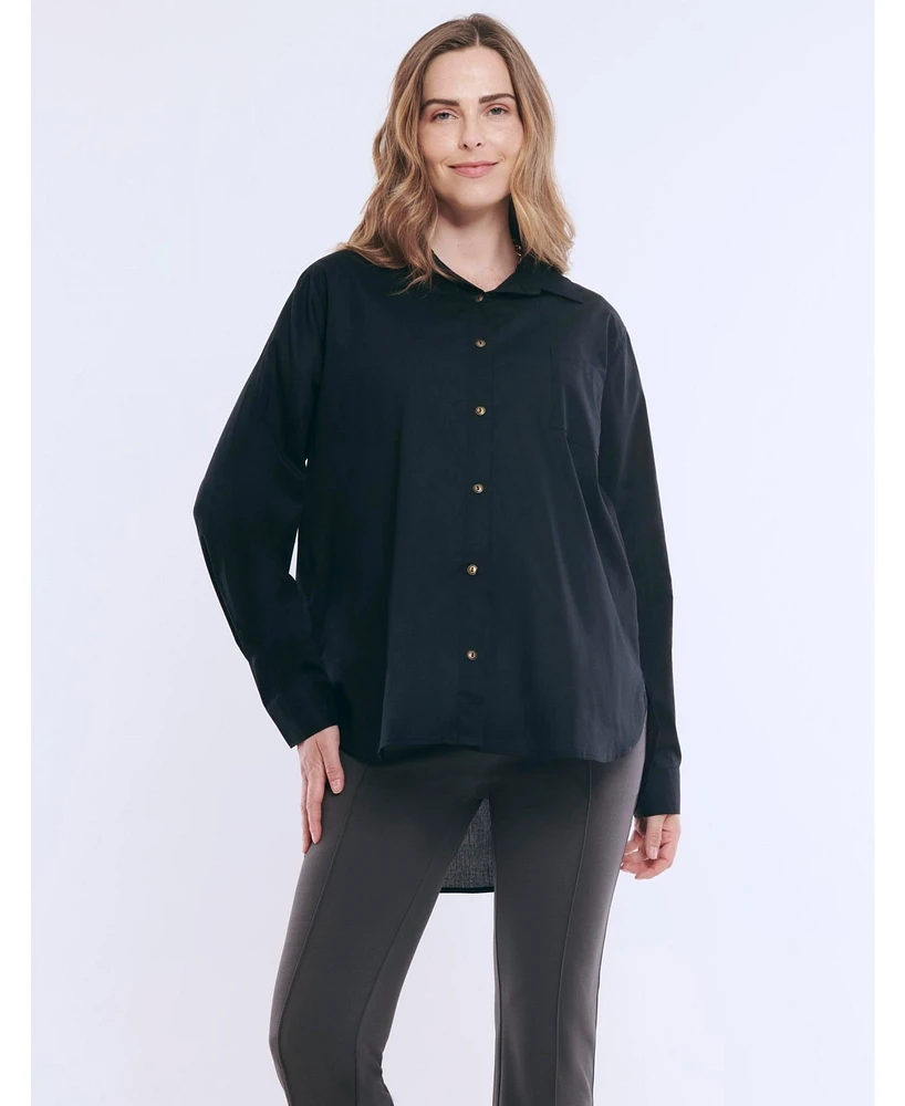 Women's Long Sleeve Button-Up Poplin Shirt - Motherhood Maternity