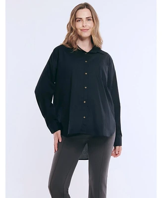 Women's Long Sleeve Button-Up Poplin Shirt - Motherhood Maternity