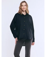 Women's Long Sleeve Button-Up Poplin Shirt - Motherhood Maternity