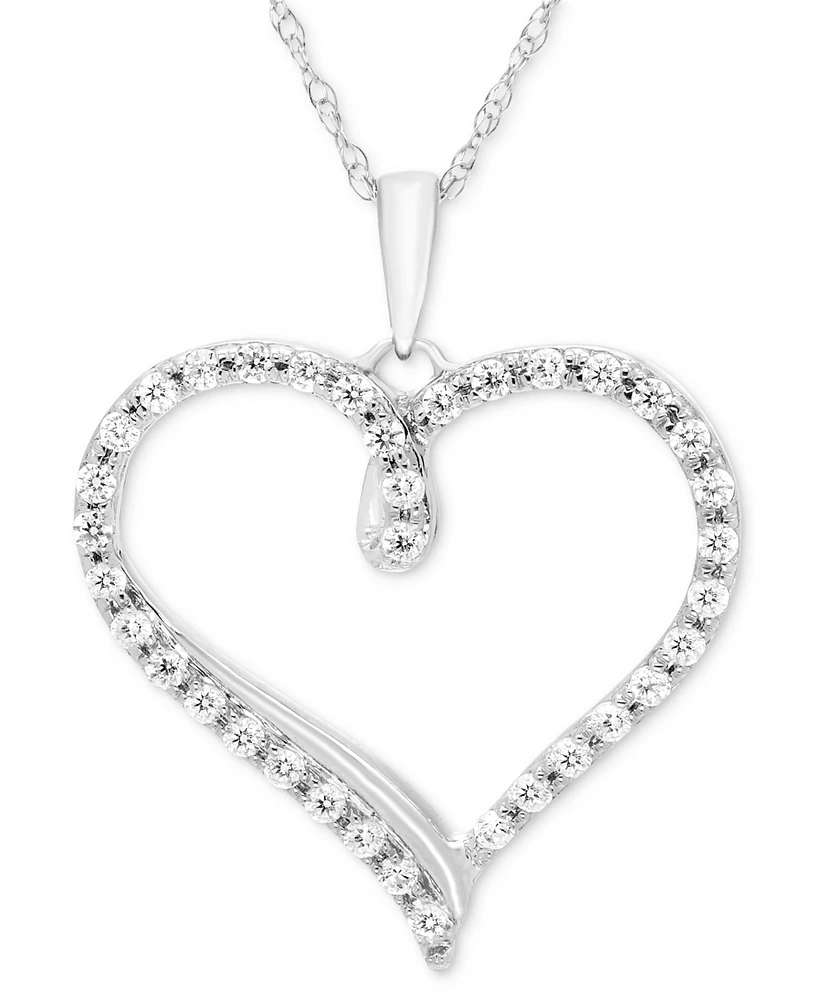 Diamond Open Heart 18" Pendant Necklace (1/4 ct. t.w.) in 14k White Gold