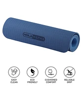 HolaHatha 72 x 24" Double Sided 0.25" Thick Non Slip Home Workout Yoga Mat, Blue