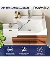 DeerValley 24" Bathroom Vanity with Ceramic Sink Top, Pre-assembled Mid-Century Wood Bathroom Cabinet Walnut