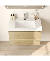 DeerValley 30'' Wall Mounted Bathroom Vanity with Ceramic Sink Top, Pre-assembled Floating Bathroom Cabinet