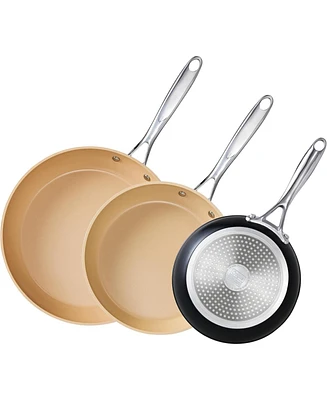 Cooks Standard 8-inch/9.5-inch/11-inch Ceramic Hard Anodized Nonstick Frying Pan Set, Black & Apricot