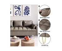 gaomon Modern 3-Seat Sofa Couch with Storage under Seat Cushion, Comfy Leather Fabric Sofa with 5 Pillows for Living Room, Bedroom, Apartment