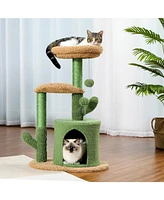 Slickblue Cactus Cat Tree Tower for Small and Medium Cats – Cozy Condo, Plush Perches, Sisal Scratching Post, and Fluffy Balls