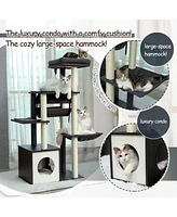 Slickblue Modern Cat Tree – 6-Level Wooden Cat Tower with Sisal Scratching Posts, Cozy Condo, Spacious Perch