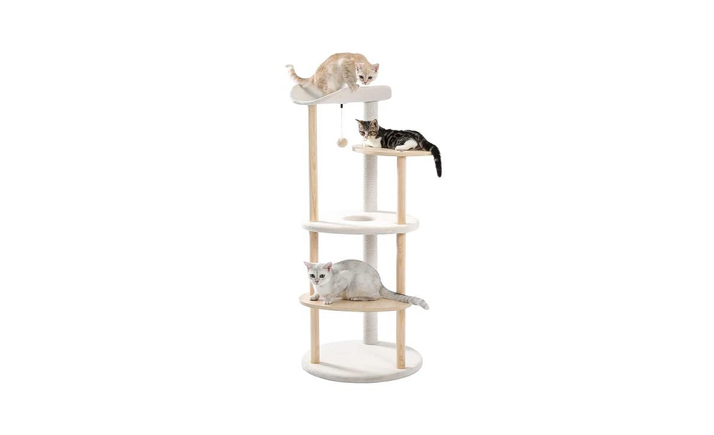 Slickblue Multi-Level Cat Tree Modern Cat Tower Wooden Activity Center with Scratching Posts Beige