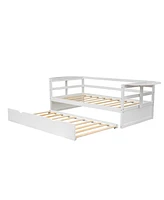 Slickblue Twin Size Daybed with Trundle and Foldable Shelves on Both Sides,White