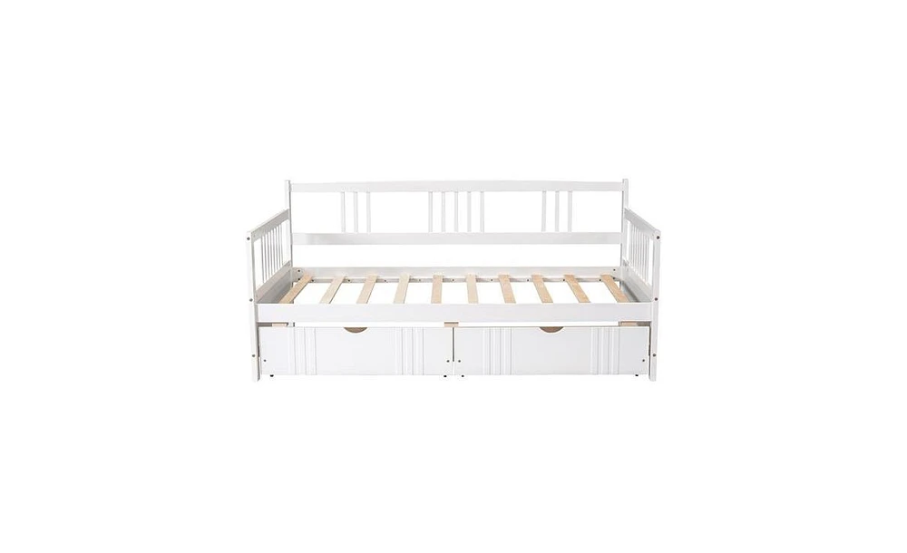 Slickblue Twin Size Daybed Wood Bed with Two Drawers,White