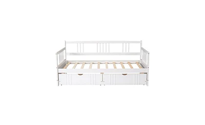 Slickblue Twin Size Daybed Wood Bed with Two Drawers,White