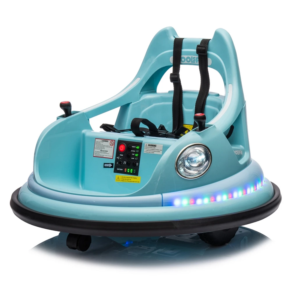 12V ride on bumper car for kids, electric car for kids,1.5-5 Years Old, W/Remote Control, Led Lights, Bluetooth & 360 Degree Spin