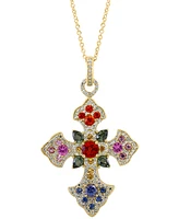 Effy Multi-Gemstone 18" Cross Pendant Necklace (3 ct. t.w.) in 14k Gold