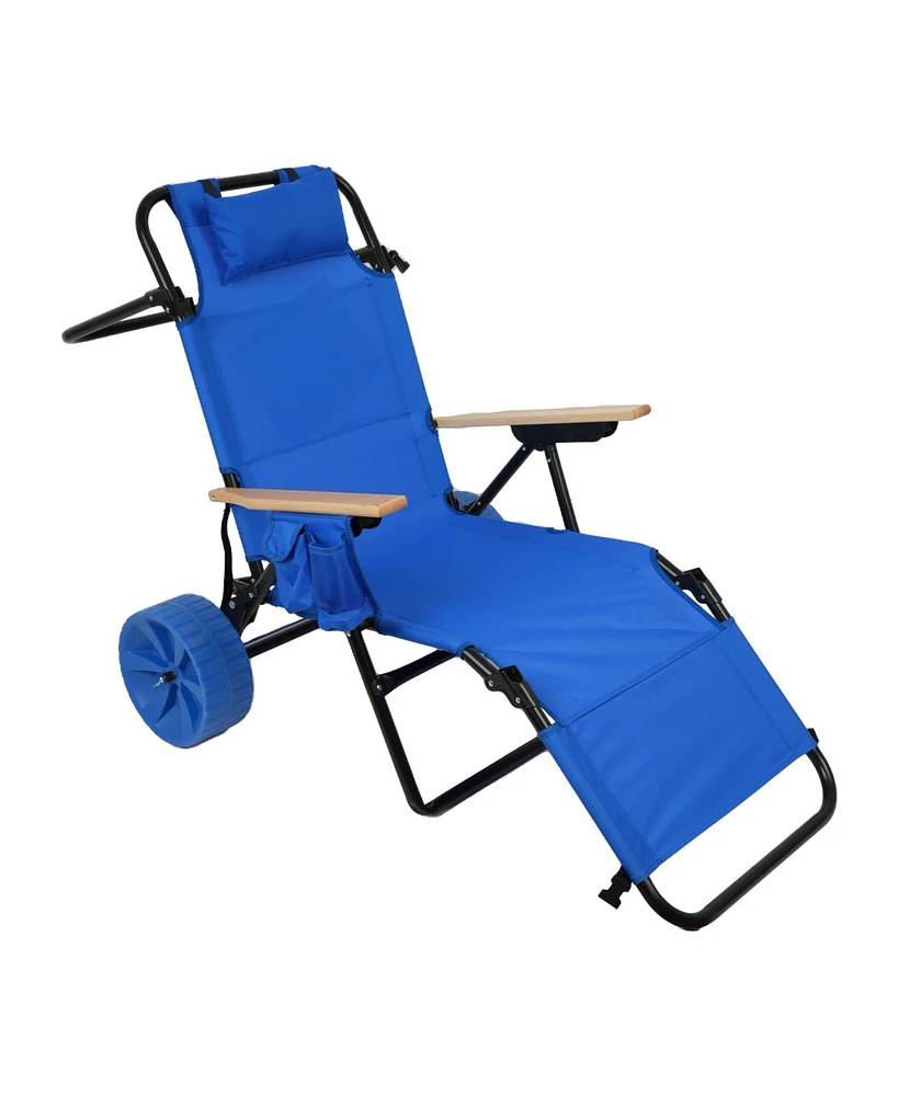 Beach Cart Chairs With Wheels 2 in 1 Foldable Beach Lounge Chair With Integrated Wagon Pull Cart Perfect for Backyard Pool or Picnic