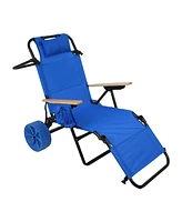Beach Cart Chairs With Wheels 2 in 1 Foldable Beach Lounge Chair With Integrated Wagon Pull Cart Perfect for Backyard Pool or Picnic