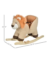 Baby Rocking Horse Lion with Sound, Plush Stuffed Rocking Animals, Wooden Rocking Horse with Seat Belt for 18-36 Months Boys and Girls Gift, Brown