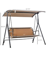 3-Person Porch Swing with Stand, Outdoor Swing for Patio Porch with Adjustable Tilt Canopy and Comfortable Swing Bench-Style Seat, Steel Frame, Brown