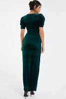 Quiz Women's Velvet Maxi Dress With Puff Sleeves