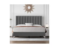 gaomon Bed Frame Modern Velvet Upholstered 11 Inch Bed Frame with Headboard No Box Spring Needed