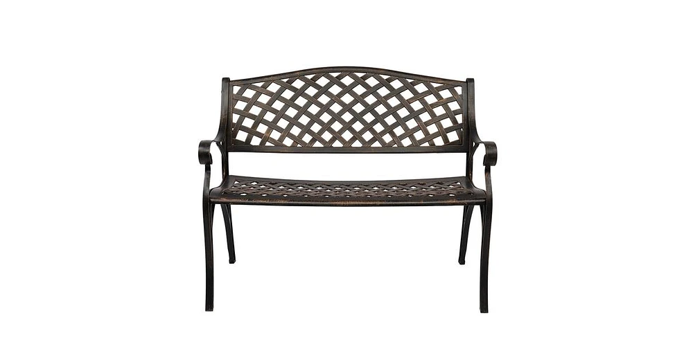 Slickblue Outdoor Cast Aluminum Bench with Mesh Backrest and Seat Surface for Comfortable Seating