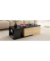 Slickblue 47.2''-57''W Extendable Coffee Table with 2 Storage Drawers – Dual-Tone Wood Center Sliding Tabletop and Hidden