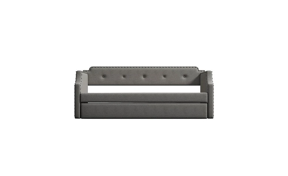 Slickblue Upholstered Daybed with Trundle, Wood Slat Support,Upholstered Frame Sofa Bed , Twin,Grey