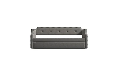 Slickblue Upholstered Daybed with Trundle, Wood Slat Support,Upholstered Frame Sofa Bed , Twin,Grey