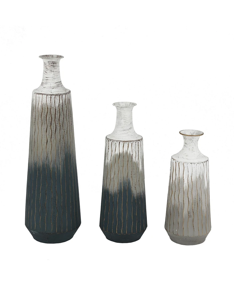 LuxenHome Set of 3 Multi-Color Ombre Metal Bottle Vases