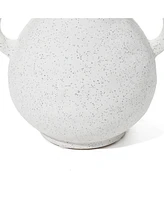 LuxenHome White Ceramic Jug Round Vase with Two Handles