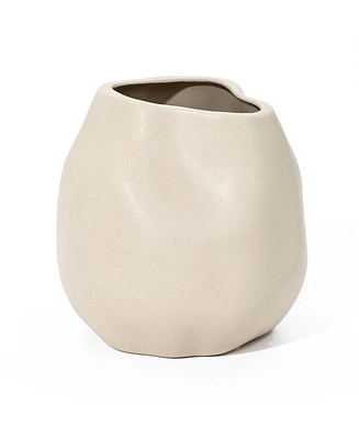 LuxenHome Ivory White Ceramic Modern Round Vase