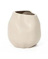 LuxenHome Ivory White Ceramic Modern Round Vase