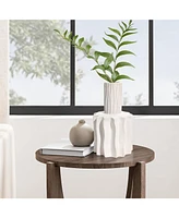 LuxenHome White Fluted Stoneware Table Vase