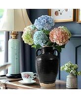 LuxenHome Black Jug 10-Inch Tall Terracotta Vase with Two Handles